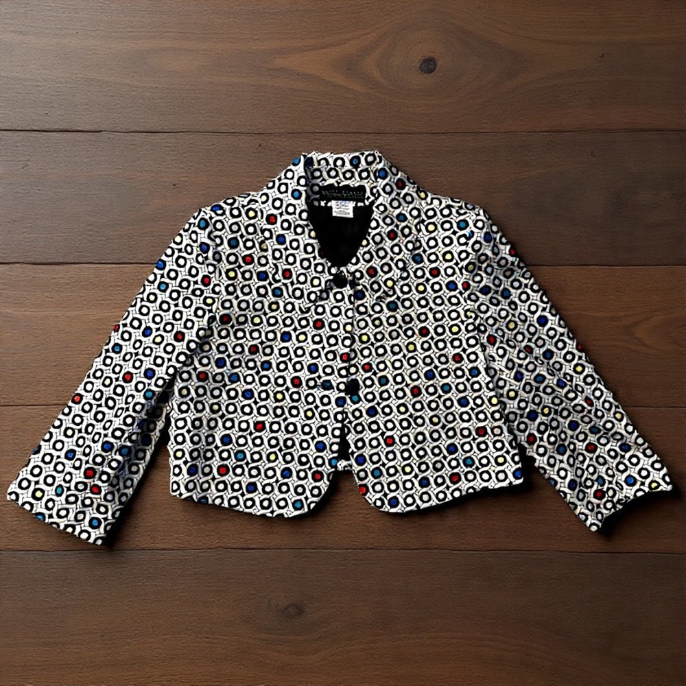 Harve Benard Blazer Jacket 3/4 Sleeve Geometric Lined Business Womens Size 14